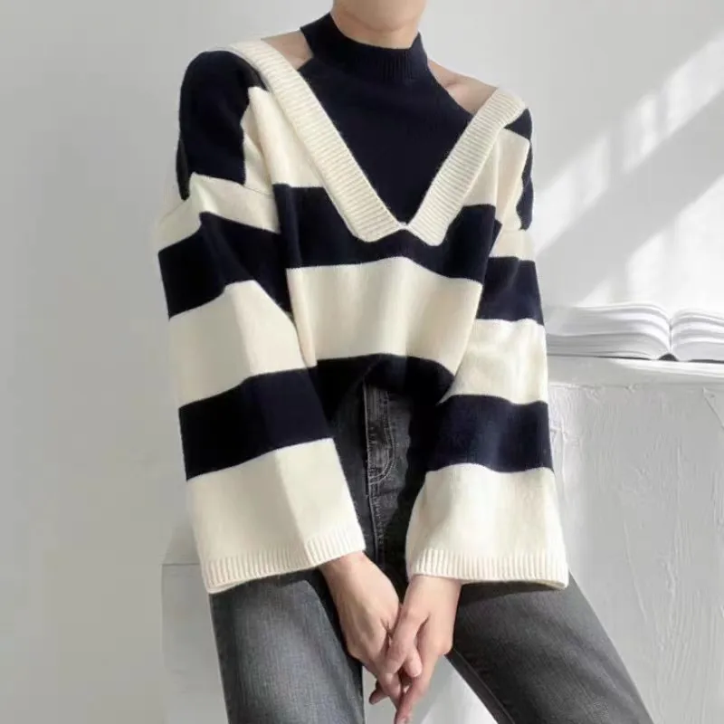 Design Halter Pullovers Women Sweater Ulzzang Fake Two Piece Striped Sweet Schoolgirl Lovely Baggy Women's Sweate Gentle Clothes
Design Halter Pullovers Women Sweater Ulzzang Fake Two Piece Striped Sweet Schoolgirl Lovely Baggy Women's Sweate Gentle Clothes