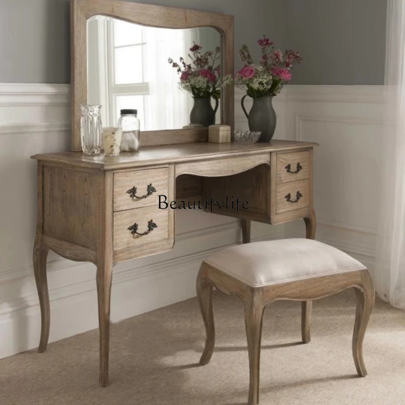 American solid wood retro old dresser French small apartment bedroom makeup table desk
American solid wood retro old dresser French small apartment bedroom makeup table desk