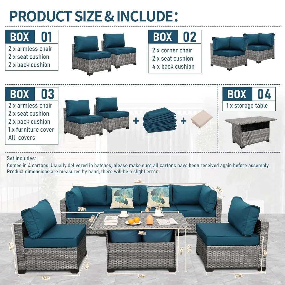 7 Pieces Wicker Patio Furniture Set Outdoor Sectional Conversation Sofa Set with Storage Table Non-Slip Cushions, Customized
7 Pieces Wicker Patio Furniture Set Outdoor Sectional Conversation Sofa Set with Storage Table Non-Slip Cushions, Customized