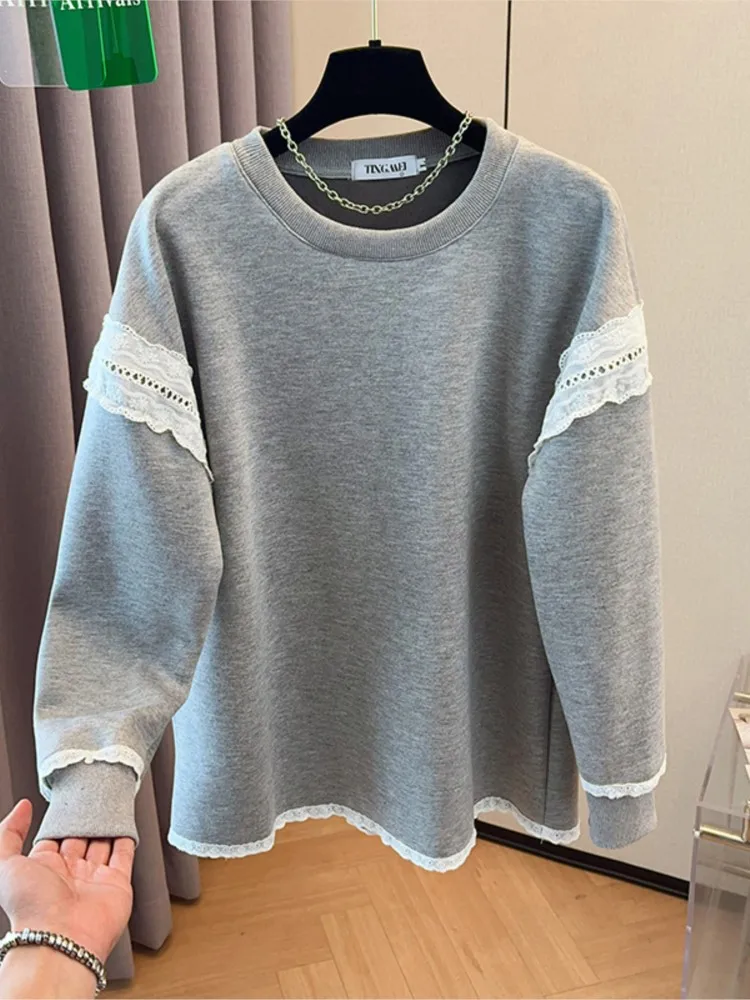 Весна-осень Повседневный стиль с длинными рукавами и круглым вырезом в стиле пэчворк Шикарный кружевной пуловер Толстовка Свободный женский новый универсальный топ
Весна-осень Повседневный стиль с длинными рукавами и круглым вырезом в стиле пэчворк Шикарный кружевной пуловер Толстовка Свободный женский новый универсальный топ