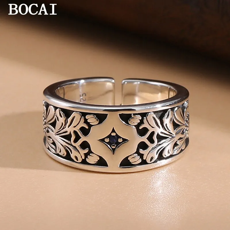 BOCAI S925 Sterling Silver Trendy Minimalist Hip-hop Tang Grass Pattern Open Ring Men's And Women's Gift
BOCAI S925 Sterling Silver Trendy Minimalist Hip-hop Tang Grass Pattern Open Ring Men's And Women's Gift