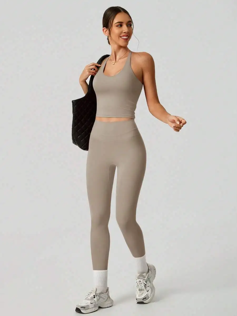 Womens Elastic Sports Set Crop Top And High Waisted Leggings Summer Workout Outfit
Womens Elastic Sports Set Crop Top And High Waisted Leggings Summer Workout Outfit