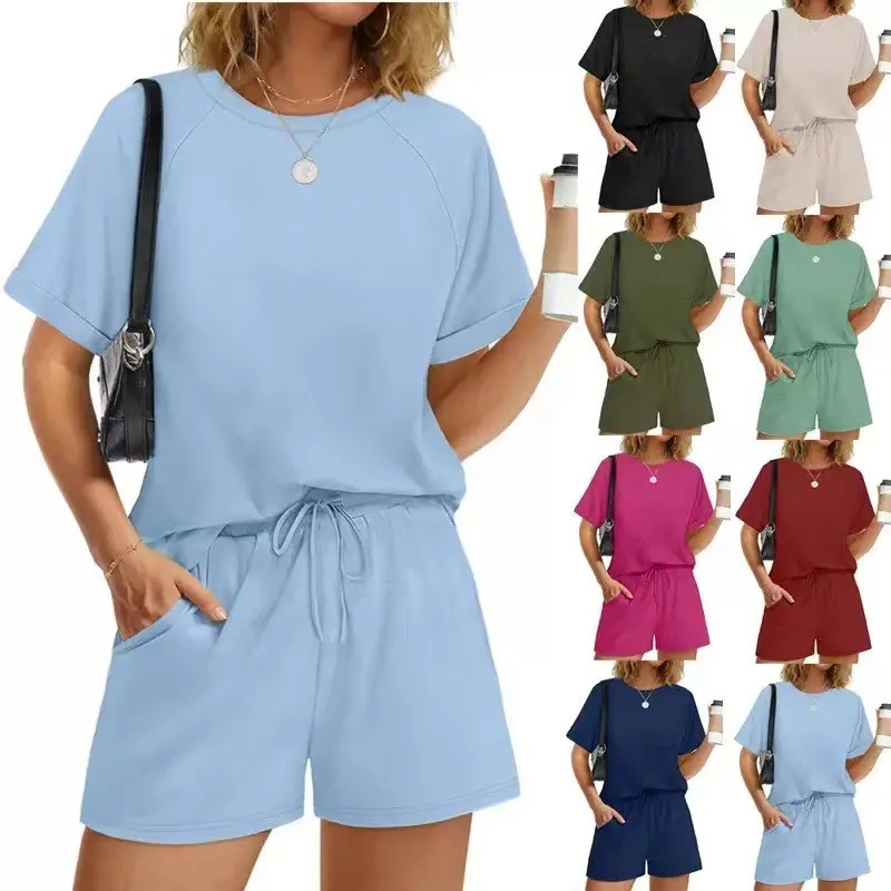 Summer Women's 2-piece Set Shorts Light Blue Short Pants Drawstring Oversized Fit Casual Shorts Two Piece Set Sleeve Top Shorts
Summer Women's 2-piece Set Shorts Light Blue Short Pants Drawstring Oversized Fit Casual Shorts Two Piece Set Sleeve Top Shorts