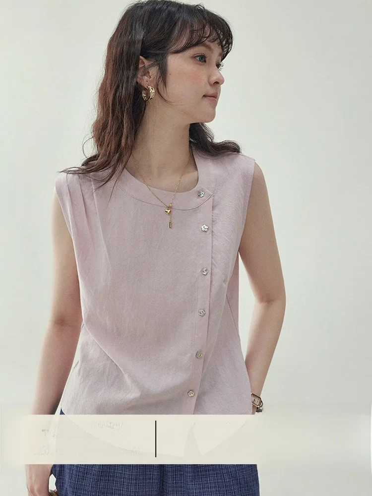 AMUU Original Summer New Style Women's Sleeveless round Neck Vest Shirt Folding Line Slant Buckle Pink Top Comfortable Cotton
AMUU Original Summer New Style Women's Sleeveless round Neck Vest Shirt Folding Line Slant Buckle Pink Top Comfortable Cotton