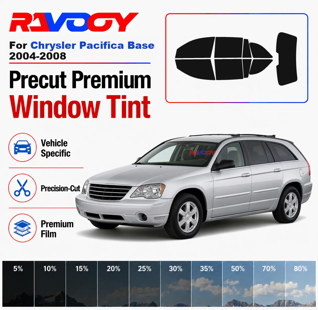 Premium Precut Window Tint Kit Front Windows Rear Windows Rear Windshield For Chrysler Pacifica Base 2004-2008 Nano Ceramic Film
Premium Precut Window Tint Kit Front Windows Rear Windows Rear Windshield For Chrysler Pacifica Base 2004-2008 Nano Ceramic Film
