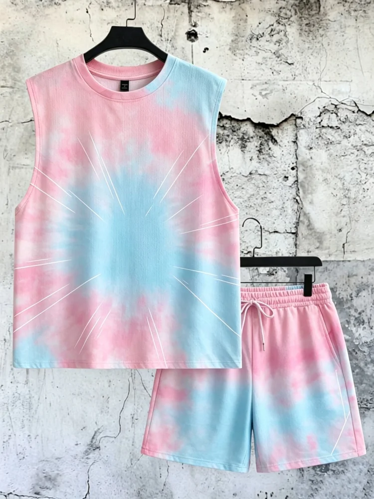 Men's Tie Dye Print Sleeveless Tank Top & Shorts 2-Piece Set, Summer Casual Streetwear Outfit
Men's Tie Dye Print Sleeveless Tank Top & Shorts 2-Piece Set, Summer Casual Streetwear Outfit
