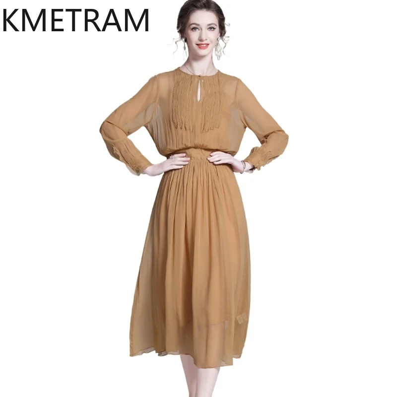 KMETRAM 100% Mulberry Silk Dress Women Elegant Long Sleeve Dresses Woman Clothes High-end Summer Frocks 2026 платье женское
KMETRAM 100% Mulberry Silk Dress Women Elegant Long Sleeve Dresses Woman Clothes High-end Summer Frocks 2026 платье женское