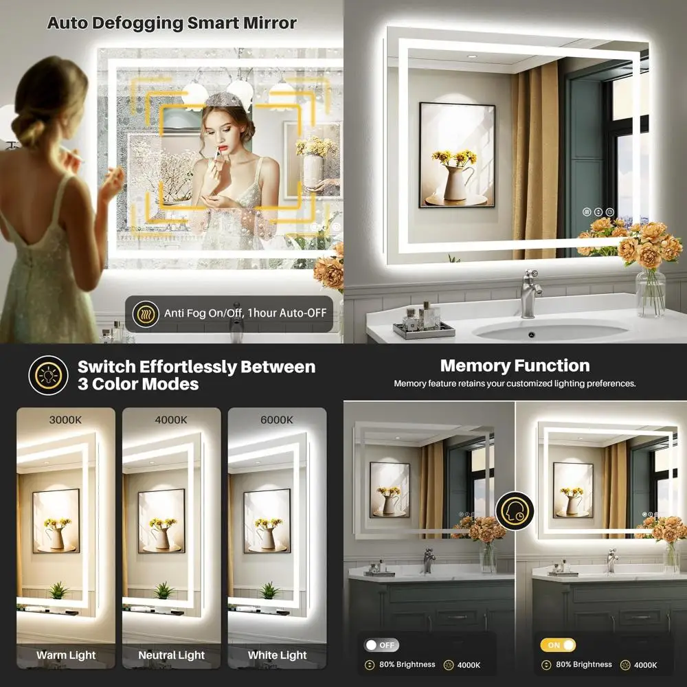 Зеркало для ванной с LED-подсветкой, 40x32 дюйма, с задней и передней подсветкой, с функцией антизапотевания, памятью настроек, регулировкой яркости, из закаленного HD-стекла, Shat
Зеркало для ванной с LED-подсветкой, 40x32 дюйма, с задней и передней подсветкой, с функцией антизапотевания, памятью настроек, регулировкой яркости, из закаленного HD-стекла, Shat