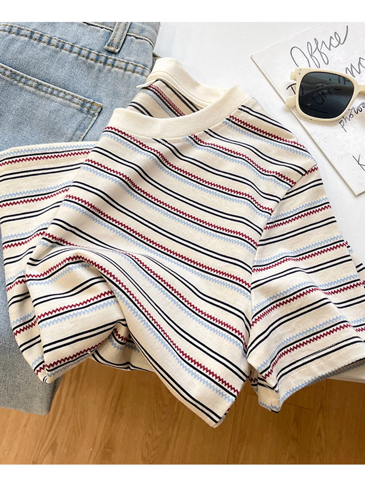 Футболка в европейскую полоску ort Sve, новая летняя свободная универсальная круглая футболка Ne Top Lazy Sle из чистого хлопка, женская мода
Футболка в европейскую полоску ort Sve, новая летняя свободная универсальная круглая футболка Ne Top Lazy Sle из чистого хлопка, женская мода