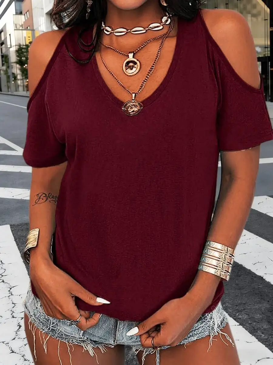 Womens Cold Shoulder V Neck Short Sleeve T Shirt Casual Summer Blouse
Womens Cold Shoulder V Neck Short Sleeve T Shirt Casual Summer Blouse