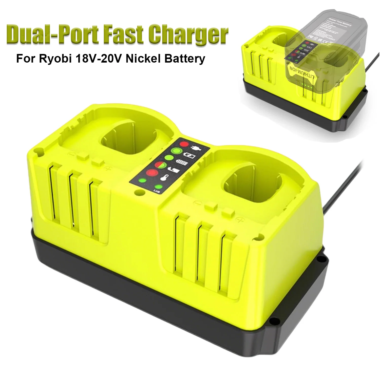 Portable Dual-Port Fast Charger For Ryobi 18V-20V P120 P170 P180 P190 Nickel Battery With LED Indicator EU/US/UK/AU Plug
Portable Dual-Port Fast Charger For Ryobi 18V-20V P120 P170 P180 P190 Nickel Battery With LED Indicator EU/US/UK/AU Plug