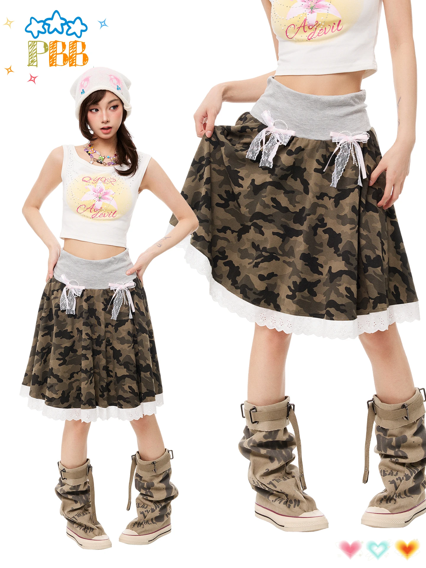 PBB High Waist A-Line Skirt with Lace Paneling And Knot Casual Camouflage Women's Skirt Slimming Y2K Trendy ...
PBB High Waist A-Line Skirt with Lace Paneling And Knot Casual Camouflage Women's Skirt Slimming Y2K Trendy ...