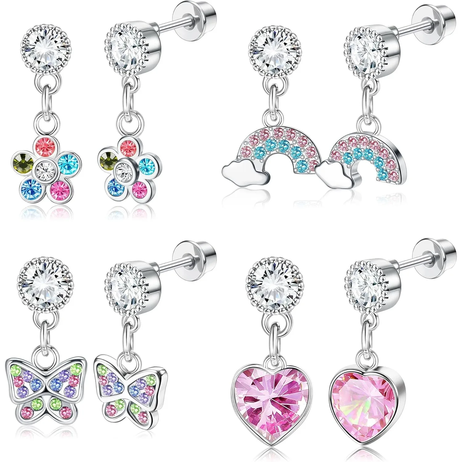 Bobisty 4 пары винтовых серег для женщин из нержавеющей стали 316L, милые розовые серьги с фианитом в форме сердца, висячие серьги с цветком и бабочкой
Bobisty 4 пары винтовых серег для женщин из нержавеющей стали 316L, милые розовые серьги с фианитом в форме сердца, висячие серьги с цветком и бабочкой
