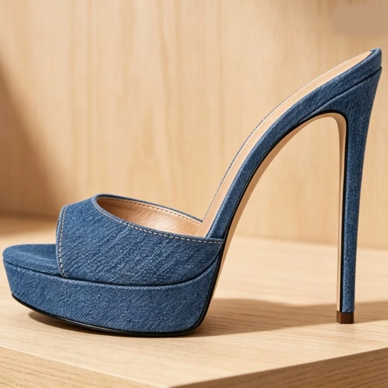 Denim Platform Mules for Women Fashion Blue Wash Jeans Open Toe Stiletto Heeled Slip-on Sandals Casual Summer Slippers
Denim Platform Mules for Women Fashion Blue Wash Jeans Open Toe Stiletto Heeled Slip-on Sandals Casual Summer Slippers