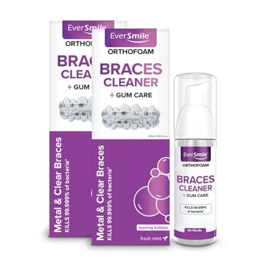 EverSmile OrthoFoam Braces Cleaner — Brushable Foam Whitens Teeth Eliminates Bacteria Fights Plaque and Bad Breath Cleans Under
EverSmile OrthoFoam Braces Cleaner — Brushable Foam Whitens Teeth Eliminates Bacteria Fights Plaque and Bad Breath Cleans Under