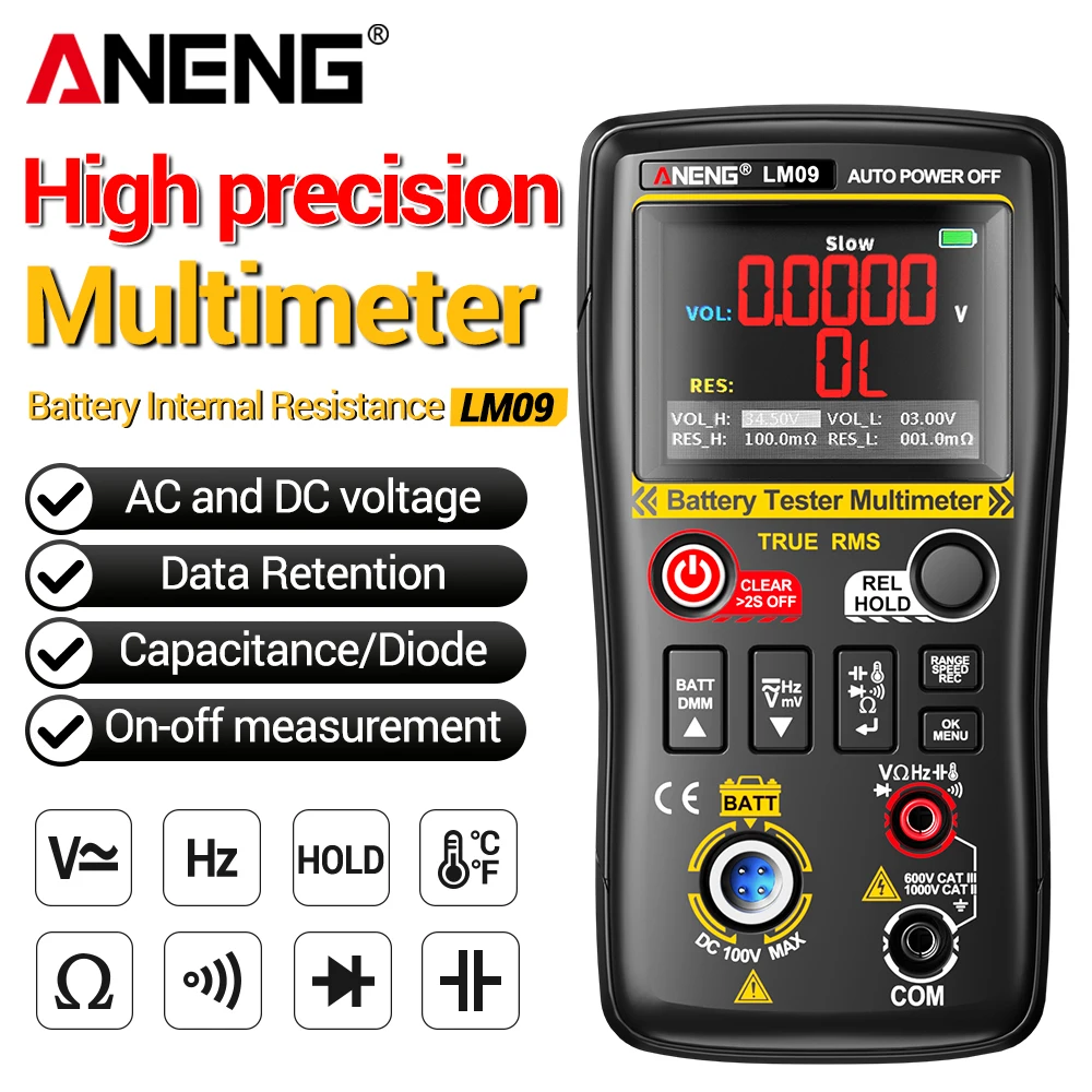 ANENG LM09 Battery Internal Resistance Tester Digital Multimeter 25000 Counts Rechargeable Battery Analyzer AC DC Voltage Meter
ANENG LM09 Battery Internal Resistance Tester Digital Multimeter 25000 Counts Rechargeable Battery Analyzer AC DC Voltage Meter