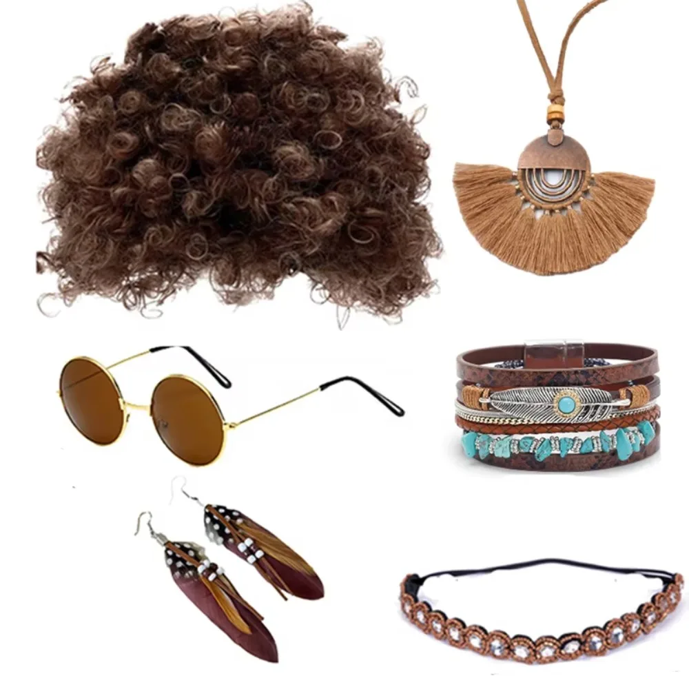 PESENAR 60s 70s Outfit for Women Hippie Costume Clothes Set Hippie Accessories Peace Sign Earring Headband Fringe Vest for Party
PESENAR 60s 70s Outfit for Women Hippie Costume Clothes Set Hippie Accessories Peace Sign Earring Headband Fringe Vest for Party