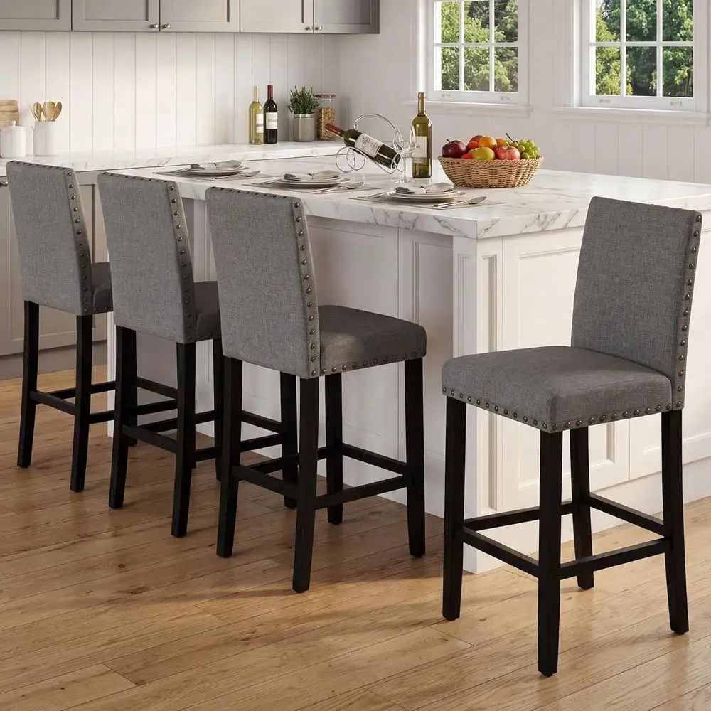 Set of 4 Grey Upholstered Counter Height Bar Stools with Solid Wood Legs for Kitchen Island or Dining Area
Set of 4 Grey Upholstered Counter Height Bar Stools with Solid Wood Legs for Kitchen Island or Dining Area