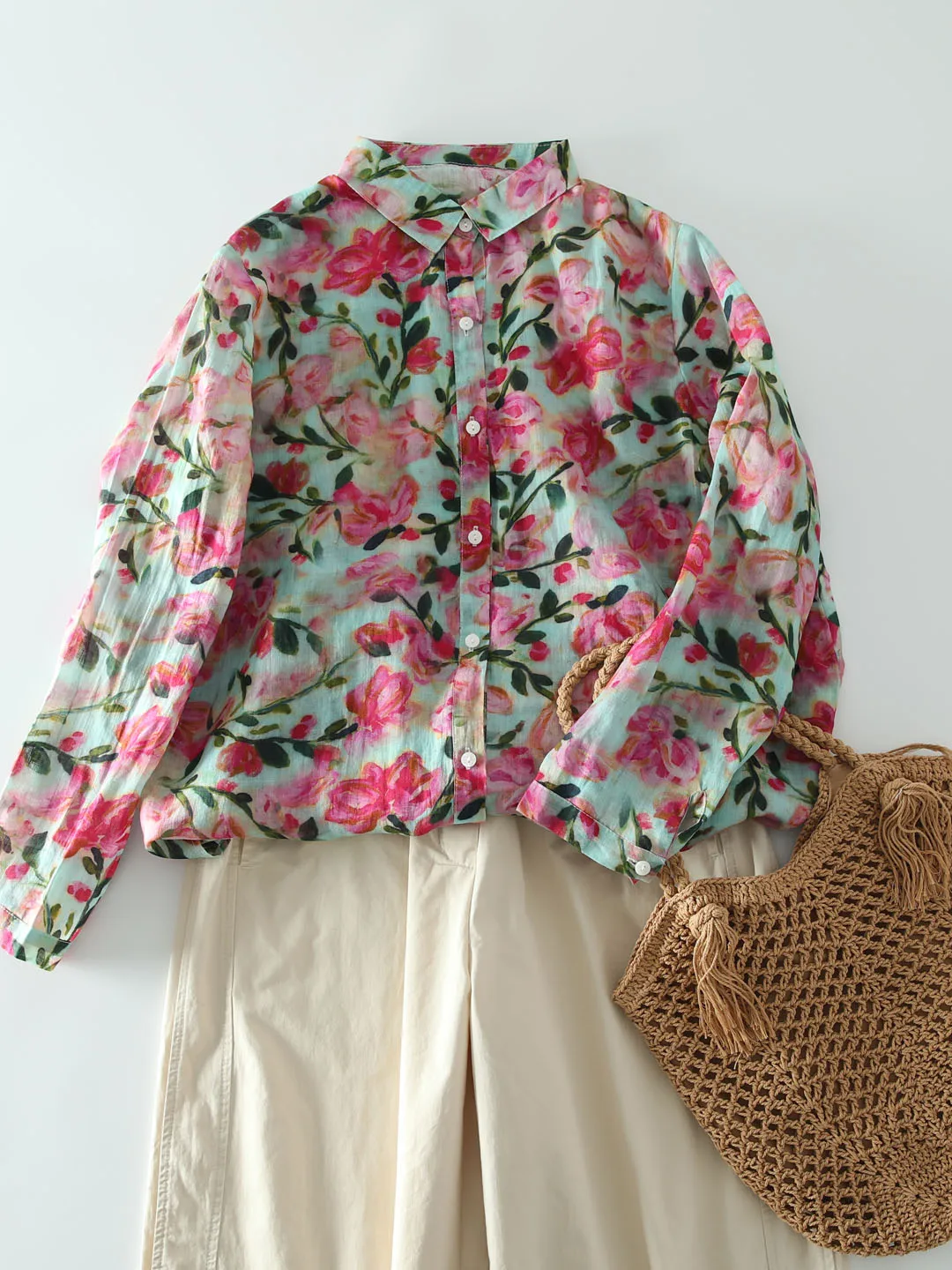 Spring New Sle Retro Artistic Single Button Long Sve Women's irt Pure Flax Printed Slimming Versatile Open Cardigan Top
Spring New Sle Retro Artistic Single Button Long Sve Women's irt Pure Flax Printed Slimming Versatile Open Cardigan Top