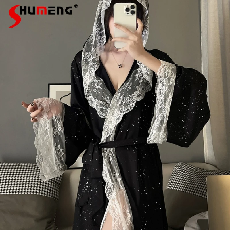 Женский халат из ледяного шелка с длинным рукавом, весенне-осенний, сексуальный, кружевной, в японском стиле, для дома и сна
Женский халат из ледяного шелка с длинным рукавом, весенне-осенний, сексуальный, кружевной, в японском стиле, для дома и сна