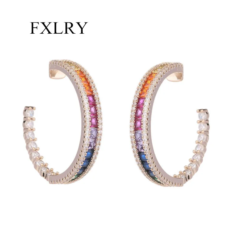 FXLRY Natural Designer Gradient Rainbow Color Zircon Inlaid C Type Earrings For Women Trendy Jewelry
FXLRY Natural Designer Gradient Rainbow Color Zircon Inlaid C Type Earrings For Women Trendy Jewelry