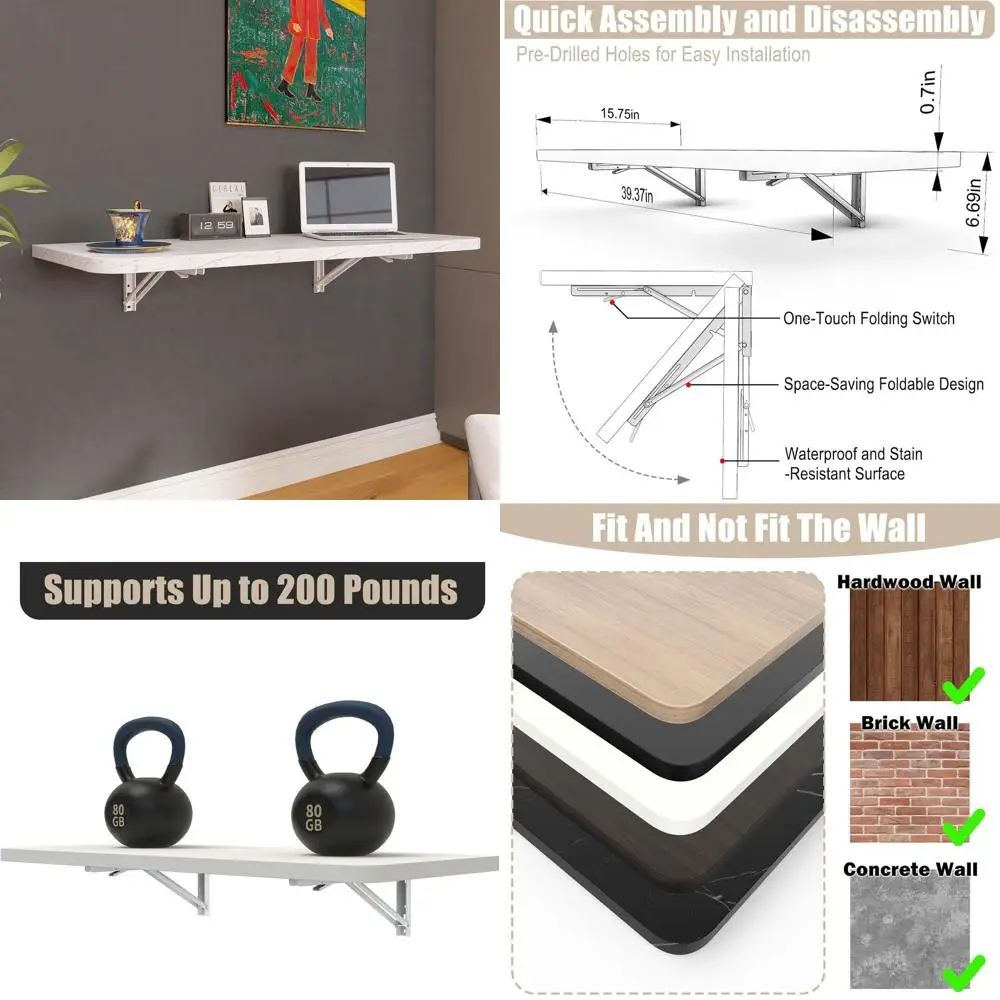 Компактный складной настенный стол 40x16 с прочными кронштейнами, вмещает 200 фунтов, идеально подходит для дома, офиса и автофургона (белый мрамор)
Компактный складной настенный стол 40x16 с прочными кронштейнами, вмещает 200 фунтов, идеально подходит для дома, офиса и автофургона (белый мрамор)