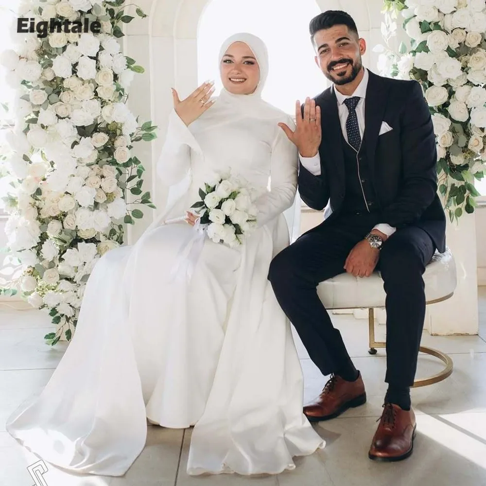 Eightale Arabic Wedding Dresses O-Neck Customized Long Sleeve Muslim Satin Floor Length Bridal Gowns Vestidos De Novia
Eightale Arabic Wedding Dresses O-Neck Customized Long Sleeve Muslim Satin Floor Length Bridal Gowns Vestidos De Novia