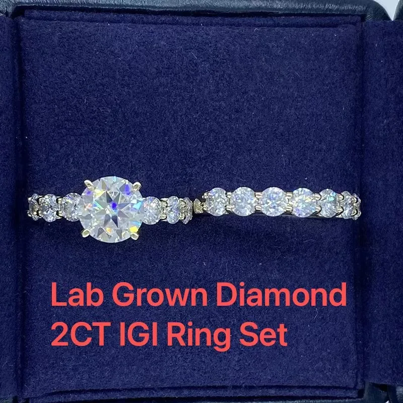 IGI Certiicate 2Ct Round CVD HPHT Diamond Lab-Created Diamond Bridal Set Engagement Ring 14K Yellow Gold DEF Color VS-VVS
IGI Certiicate 2Ct Round CVD HPHT Diamond Lab-Created Diamond Bridal Set Engagement Ring 14K Yellow Gold DEF Color VS-VVS
