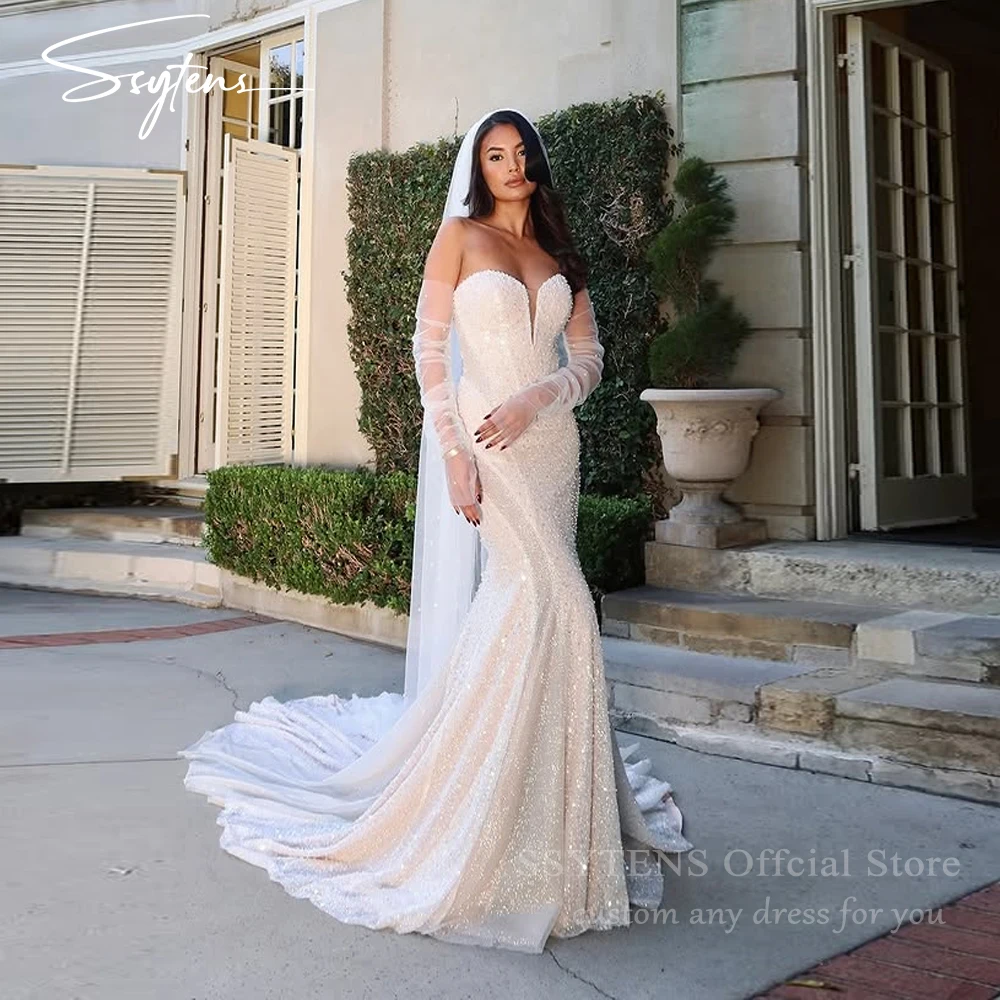 SSYTENS Long Mermaid Wedding Dresses Shiny Sequined Tulle Floor Length Sweetheart Bridal Gowns Sexy Customized Vestido De Novia
SSYTENS Long Mermaid Wedding Dresses Shiny Sequined Tulle Floor Length Sweetheart Bridal Gowns Sexy Customized Vestido De Novia