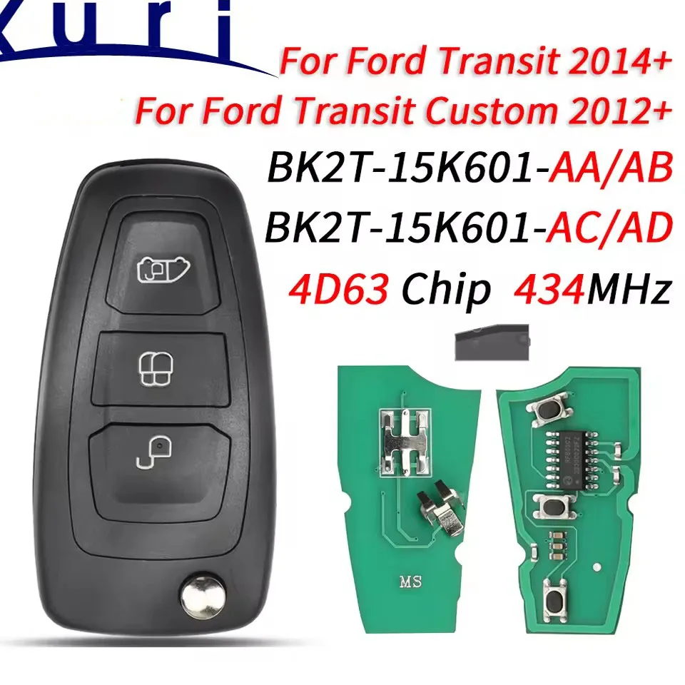 Remote Car Key FOB 4D63 Chip 434MHz FSK For Ford Transit/Transit Custom 2012 2013 2014 2015 2016 BK2T-15K601-AA/AB/AC/AD byLiber
Remote Car Key FOB 4D63 Chip 434MHz FSK For Ford Transit/Transit Custom 2012 2013 2014 2015 2016 BK2T-15K601-AA/AB/AC/AD byLiber