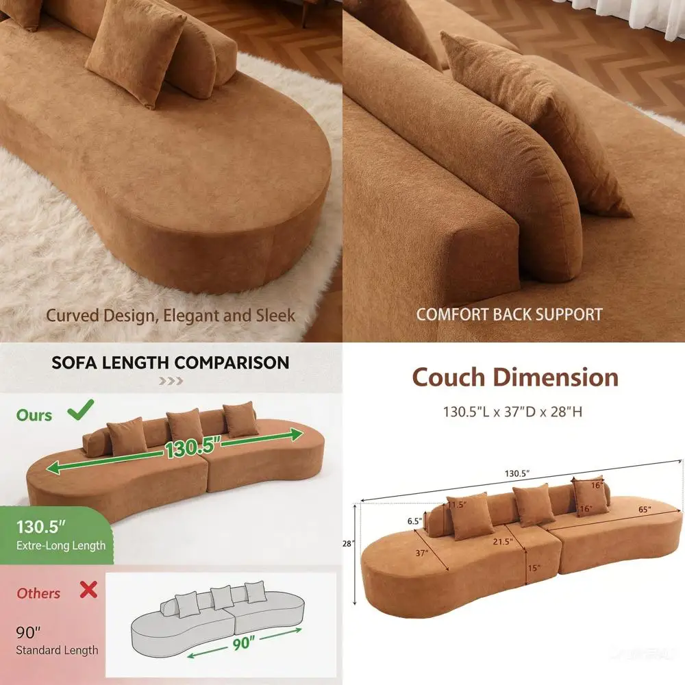 Luxurious Curved Sectional Sofa with Oversized Plush Seat and 3 Pillows in Brown
Luxurious Curved Sectional Sofa with Oversized Plush Seat and 3 Pillows in Brown