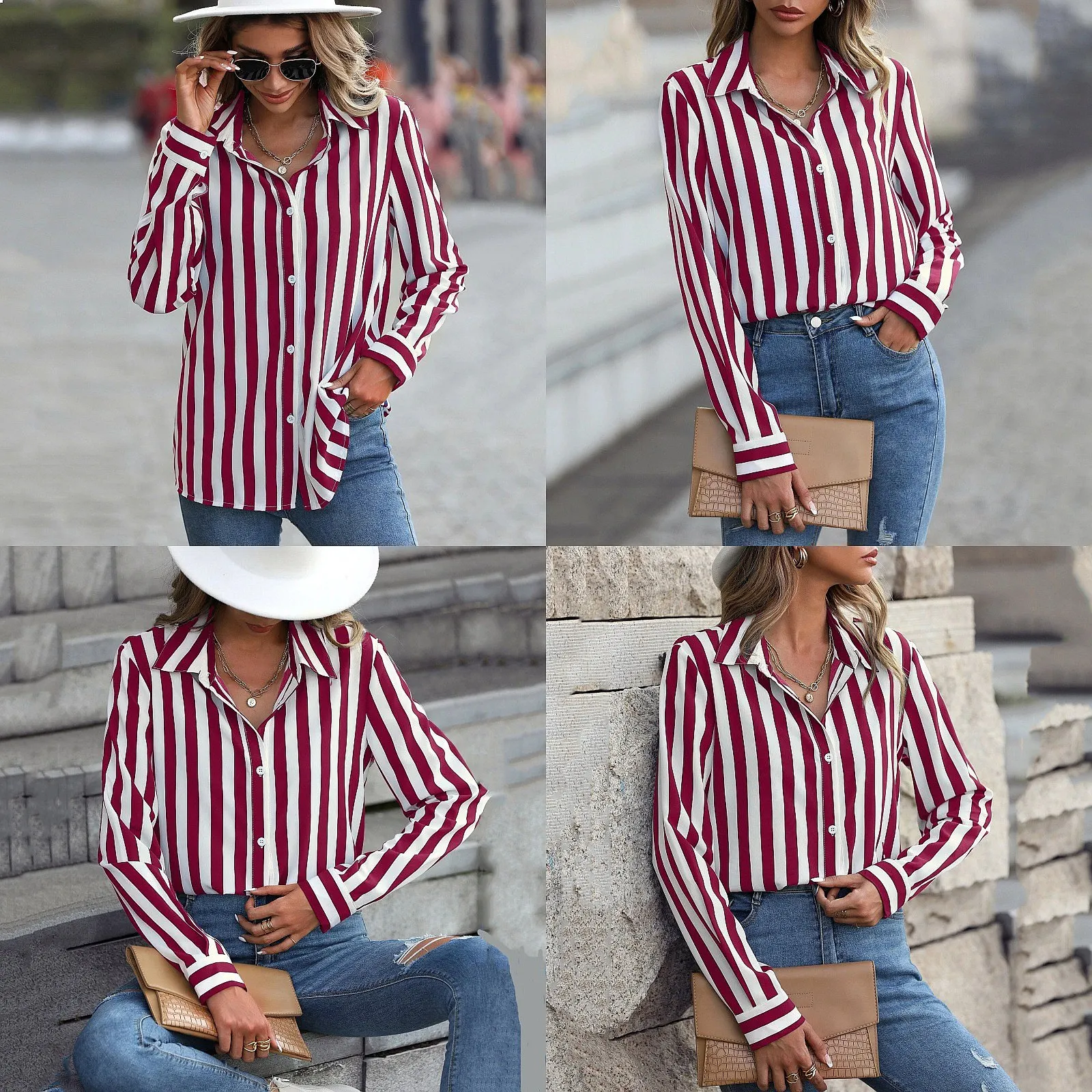 Striped Blouse Shirts Women Office Casual Tops Spring Summer Blouses Tee
Striped Blouse Shirts Women Office Casual Tops Spring Summer Blouses Tee