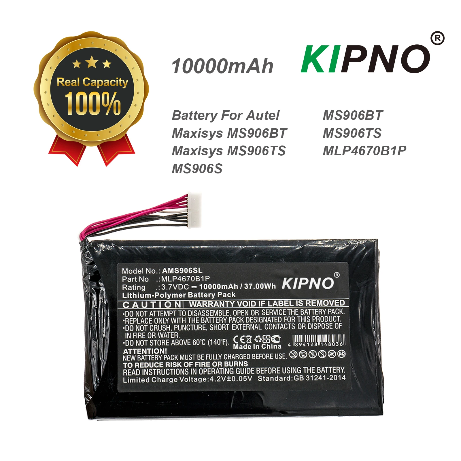 Diagnostic Scanner Battery 3.7V/10000mAh For MLP4670B1P for Autel Maxisys MS906BT, MS906TS, MS906S
Diagnostic Scanner Battery 3.7V/10000mAh For MLP4670B1P for Autel Maxisys MS906BT, MS906TS, MS906S