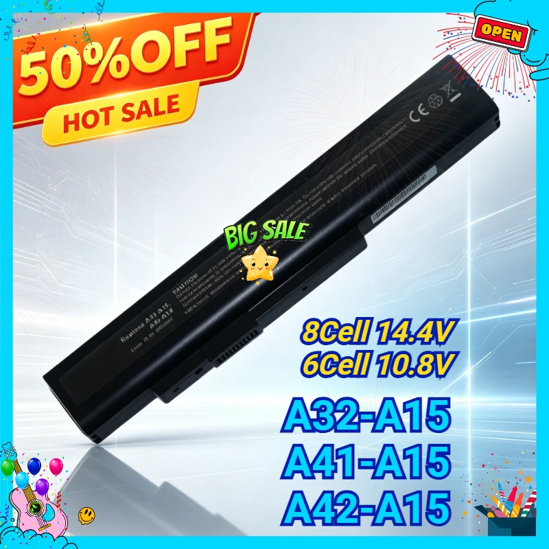 Laptop Battery for MSi Akoya E6201 E6222 E6234 E7201 E7220 E7221 E7222 A41-A15 A42-A15 A32-A15 5200mAh 8Cell 14.4V 6Cell 10.8V
Laptop Battery for MSi Akoya E6201 E6222 E6234 E7201 E7220 E7221 E7222 A41-A15 A42-A15 A32-A15 5200mAh 8Cell 14.4V 6Cell 10.8V