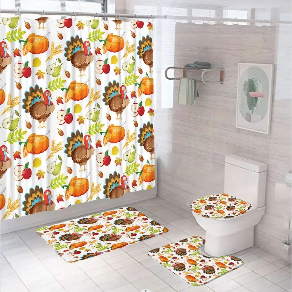 Thanksgiving Turkey Shower Curtain Sets Autumn Harvest Pumpkin Leaves Bathroom Curtains With Bath Mats Pedestal Rug Toilet Cover
Thanksgiving Turkey Shower Curtain Sets Autumn Harvest Pumpkin Leaves Bathroom Curtains With Bath Mats Pedestal Rug Toilet Cover