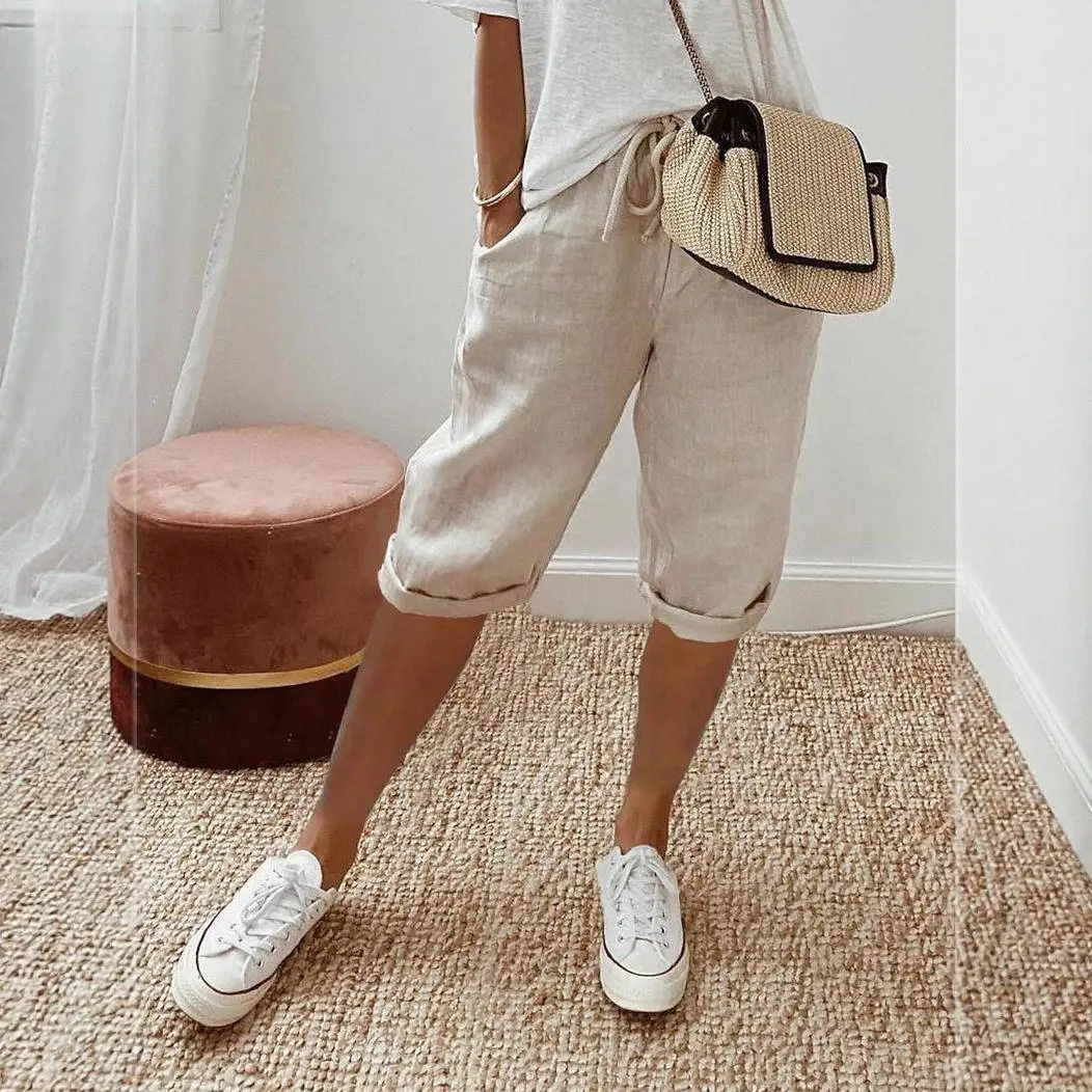 Casual Cotton Linen Women's Pants Elastic Waist Five-Quarter Length with Pockets Comfortable Loose Fit Basic Style Universal ...
Casual Cotton Linen Women's Pants Elastic Waist Five-Quarter Length with Pockets Comfortable Loose Fit Basic Style Universal ...
