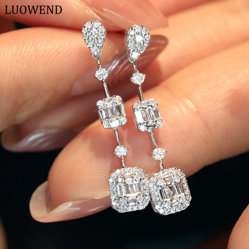 LUOWEND 18K White Gold Earrings Luxury Geometry Design Real Natural Diamond Long Drop Earrings for Women Senior Banquet
LUOWEND 18K White Gold Earrings Luxury Geometry Design Real Natural Diamond Long Drop Earrings for Women Senior Banquet