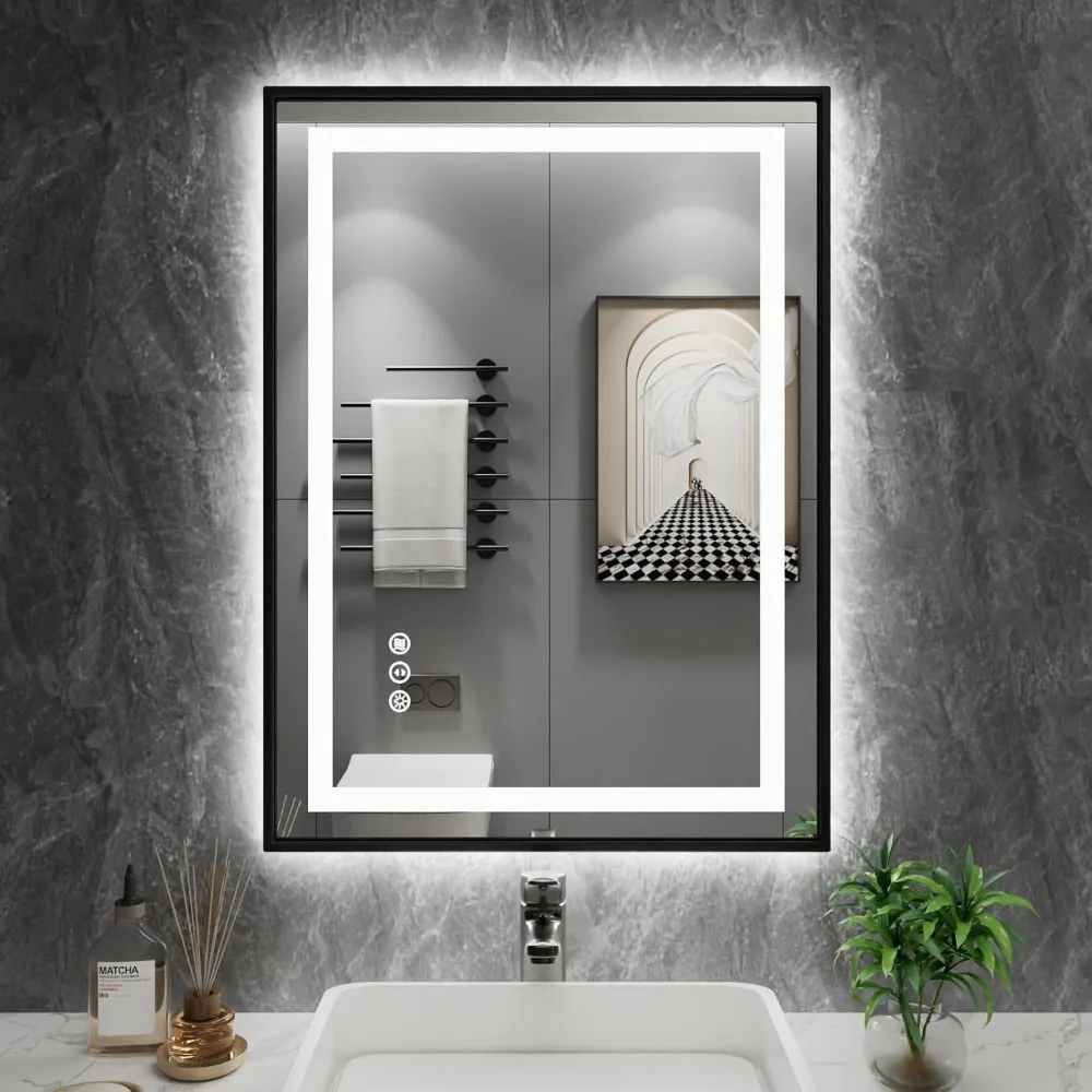 20"x 28" LED Bathroom Mirror with Black Frame, Front Light and Backlit, Stepless Dimmable, Anti-Fog, Shatter-Proof, Memor
20"x 28" LED Bathroom Mirror with Black Frame, Front Light and Backlit, Stepless Dimmable, Anti-Fog, Shatter-Proof, Memor
