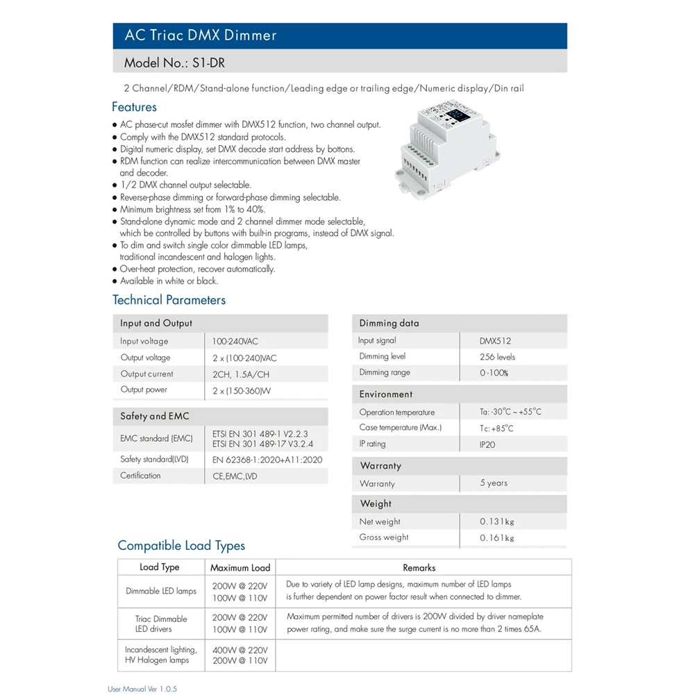L62A DMX-контроллер для диммирования LED-лент (2 канала, 1.5А переменного тока, фазовое отсечное управление) для DMX512, 2-канальный выход, на DIN-рейку
L62A DMX-контроллер для диммирования LED-лент (2 канала, 1.5А переменного тока, фазовое отсечное управление) для DMX512, 2-канальный выход, на DIN-рейку