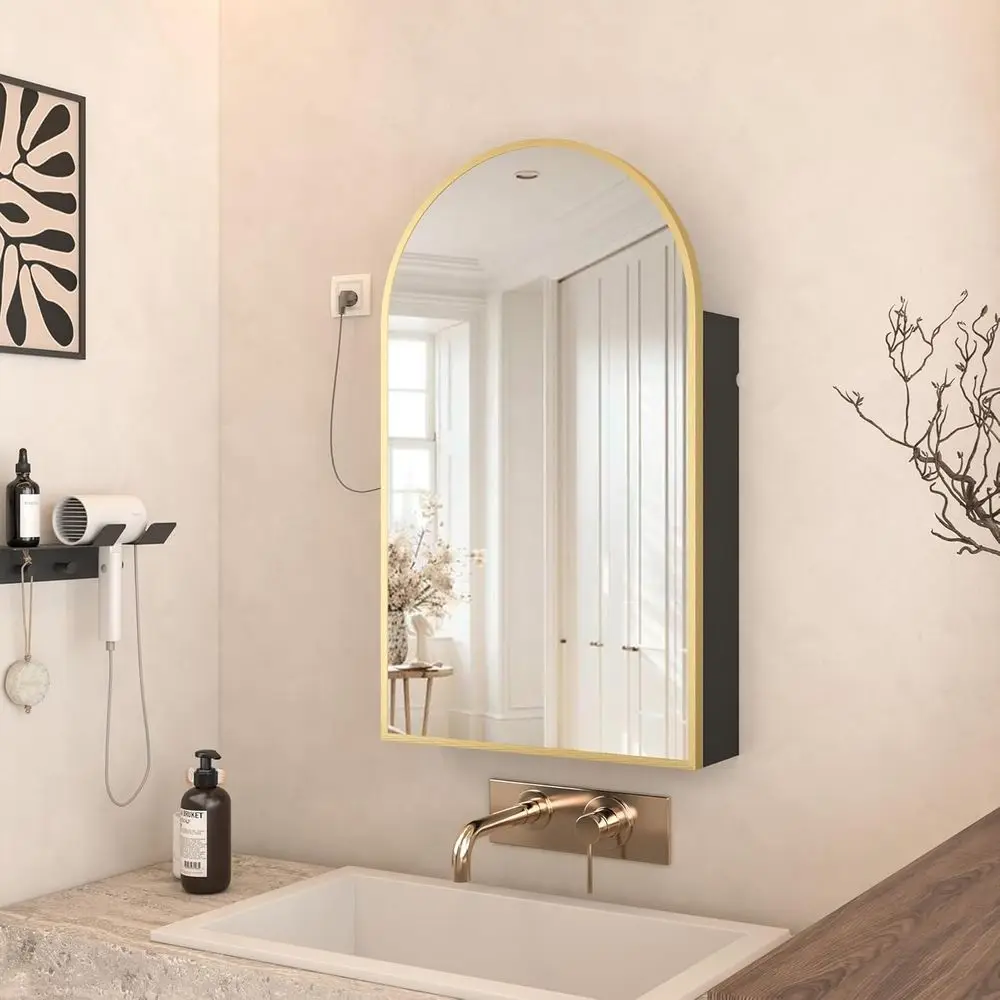 20-34 Inch Arched Mirrored Medicine Cabinet with Storage Shelf
20-34 Inch Arched Mirrored Medicine Cabinet with Storage Shelf