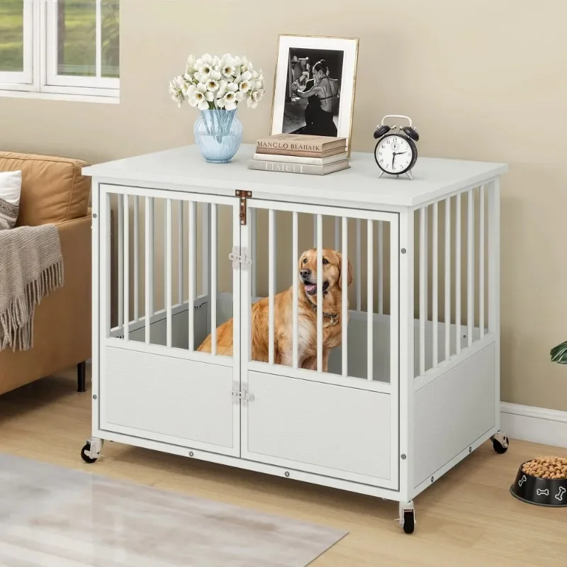38-Inch Wooden Dog Crate Furniture with Wheels and Double-Doors,Dog Kennel,Dog Cage for Indoor
38-Inch Wooden Dog Crate Furniture with Wheels and Double-Doors,Dog Kennel,Dog Cage for Indoor