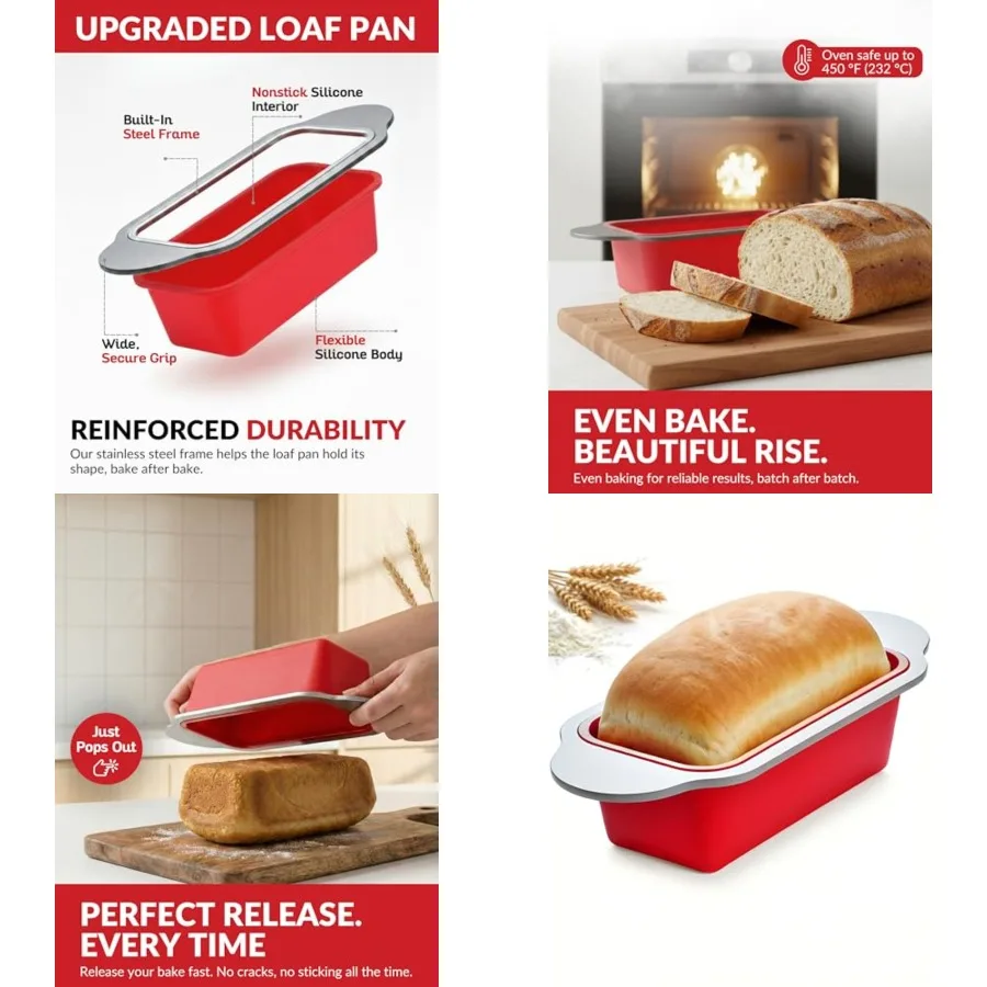 Premium Non-Stick Silicone Bread, 9x5 Inch Heavy-Duty Steel Frame, Non-Toxic, BPA PFOA Free Perfect for Pound Cakes, Breads, Mo
Premium Non-Stick Silicone Bread, 9x5 Inch Heavy-Duty Steel Frame, Non-Toxic, BPA PFOA Free Perfect for Pound Cakes, Breads, Mo