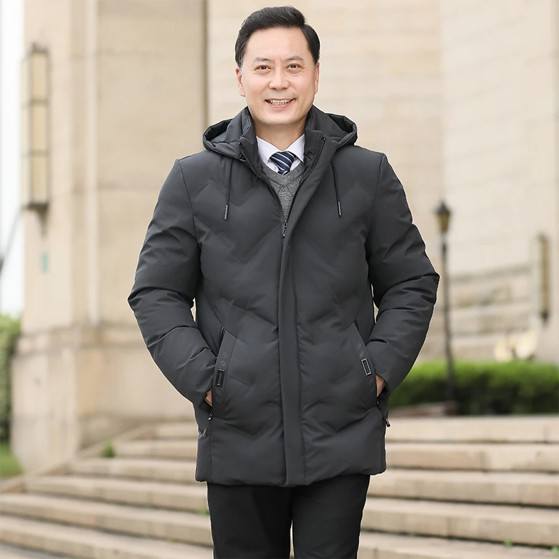 Solid Color Padded Cardigan Fashion Hooded Down Jacket Windproof Parkas Mid Length Zip Up Men's Warm Jacket Business Coat
Solid Color Padded Cardigan Fashion Hooded Down Jacket Windproof Parkas Mid Length Zip Up Men's Warm Jacket Business Coat