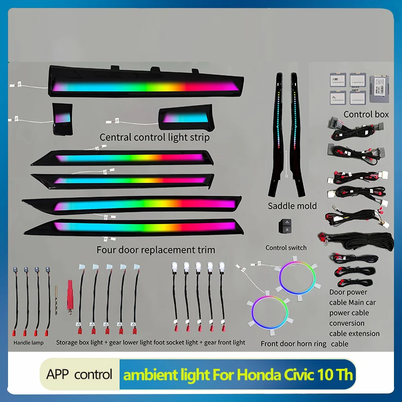 Car Inner Ambient Light For Honda Civic 10 Th 2016-2021 Dynamic Lighting Ambience Lamp Button +APP Control
Car Inner Ambient Light For Honda Civic 10 Th 2016-2021 Dynamic Lighting Ambience Lamp Button +APP Control