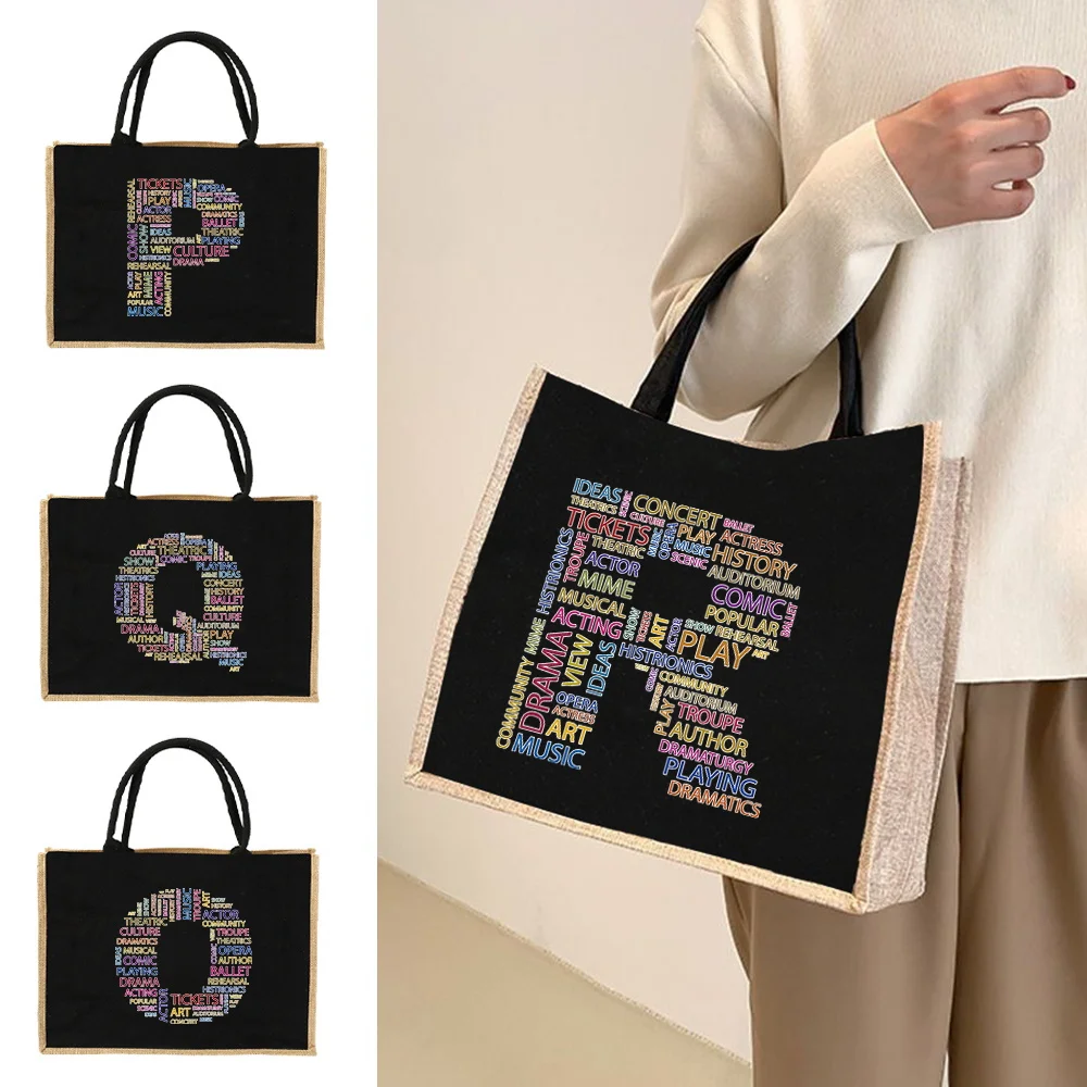 Jute Tote Bag Text Letter Series With Contrast Black Patch Panel And Comfortable Handles For Daily Errands And Casual Outings
Jute Tote Bag Text Letter Series With Contrast Black Patch Panel And Comfortable Handles For Daily Errands And Casual Outings