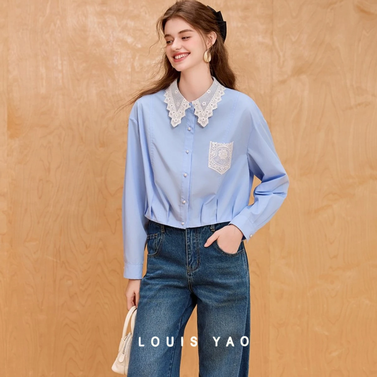 LOUIS YAO Collar Pocket Lace Splicing Women's Shirt 2025 Autumn Commuter Shirt Elegant Down Shoulder Sleeve Long Sleeve Blouses
LOUIS YAO Collar Pocket Lace Splicing Women's Shirt 2025 Autumn Commuter Shirt Elegant Down Shoulder Sleeve Long Sleeve Blouses