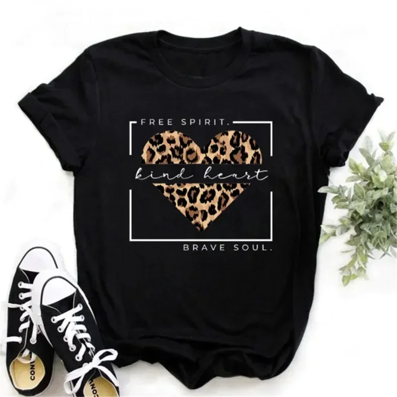 Leopard Love Heart Print Women T Shirt Fashion T Shirt Black T-shirt Female Short Sleeve Graphic Tee Tops Women Casual T-shirts
Leopard Love Heart Print Women T Shirt Fashion T Shirt Black T-shirt Female Short Sleeve Graphic Tee Tops Women Casual T-shirts