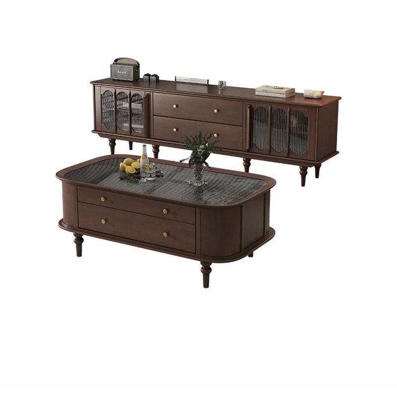 American solid wood black walnut floor cabinet living room light luxury retro French coffee table TV cabinet combination
American solid wood black walnut floor cabinet living room light luxury retro French coffee table TV cabinet combination