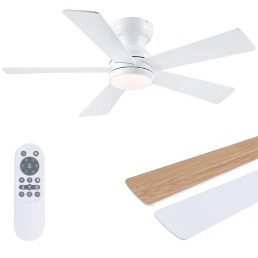 46" Flush Mount Ceiling Fan with Lights - White Modern Fan Light with Reversible Mute Motor, 3CCT Dimmable, Wind Speeds Adjusta
46" Flush Mount Ceiling Fan with Lights - White Modern Fan Light with Reversible Mute Motor, 3CCT Dimmable, Wind Speeds Adjusta