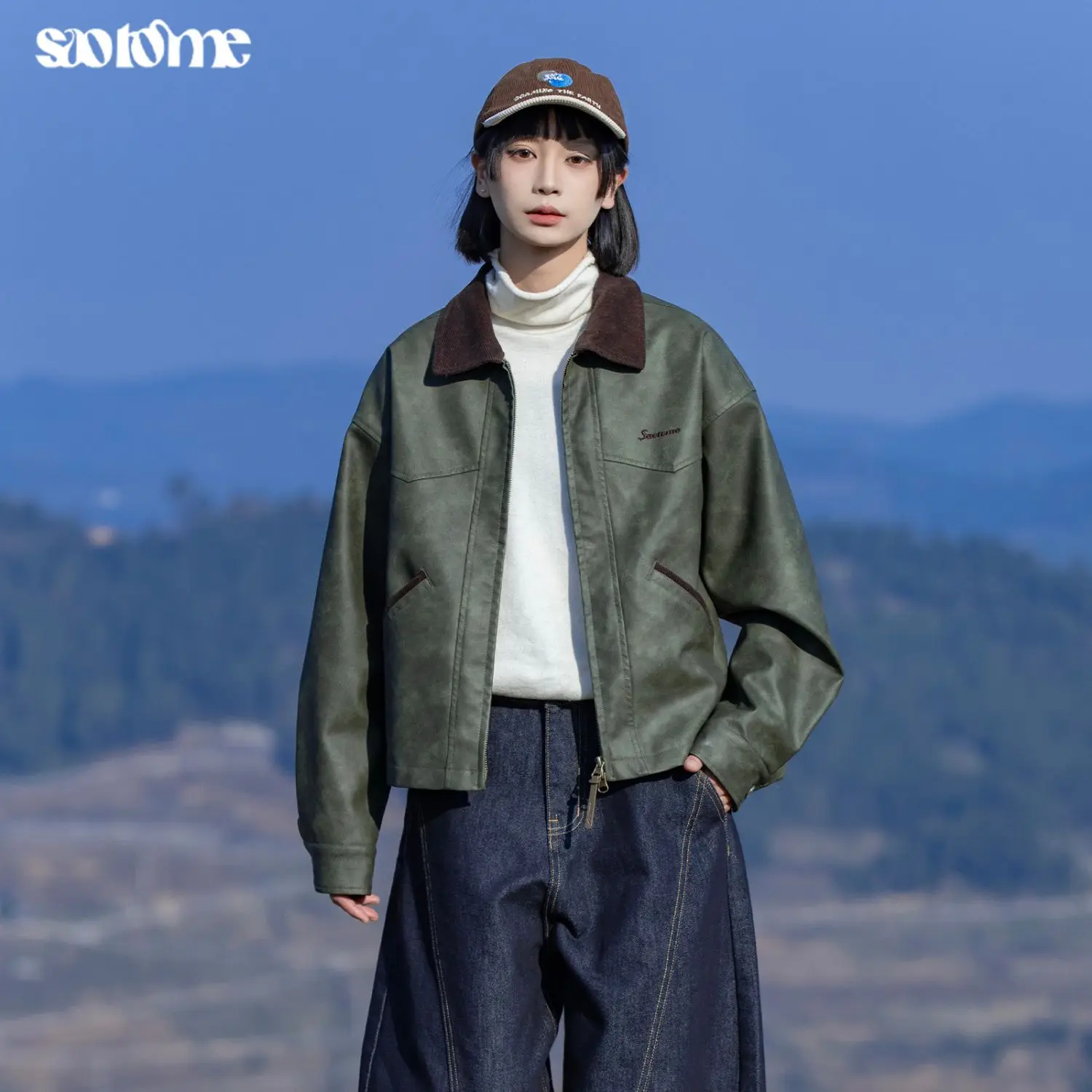 Color Blocked Lapel Printed Washed Jacket For Women, 2025 Japanese Short Style, Loose Design Pu Leather Jacket 
Color Blocked Lapel Printed Washed Jacket For Women, 2025 Japanese Short Style, Loose Design Pu Leather Jacket